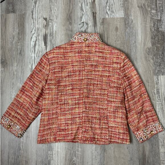 Chico’s Embellished Collar Cuff Tweed Jacket Multicolor Plaid Women’s Size Large - Picture 2 of 16
